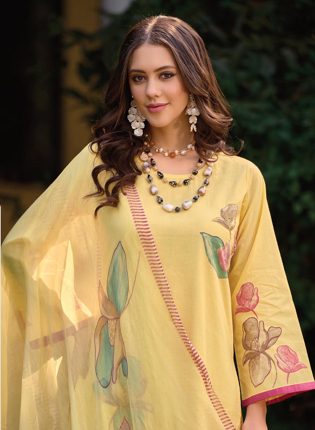 Kilory Pure Lawn Cotton Yellow Unstitched Suit Dress Material for Women