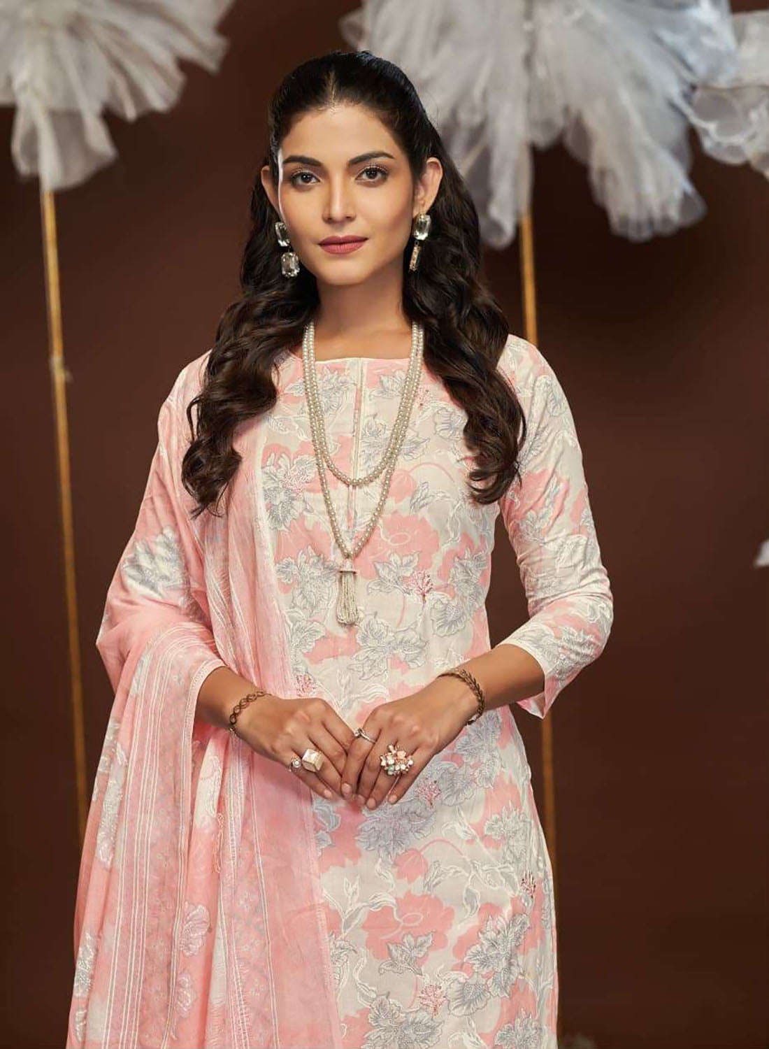 Light Pink Pure Cambric Cotton Unstitched Salwar Suit Dress Material