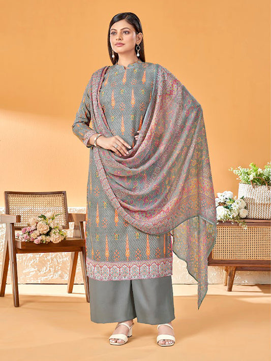 Alok Cotton Printed Grey Unstitched Suit Material with Dupatta for Ladies Alok Suit