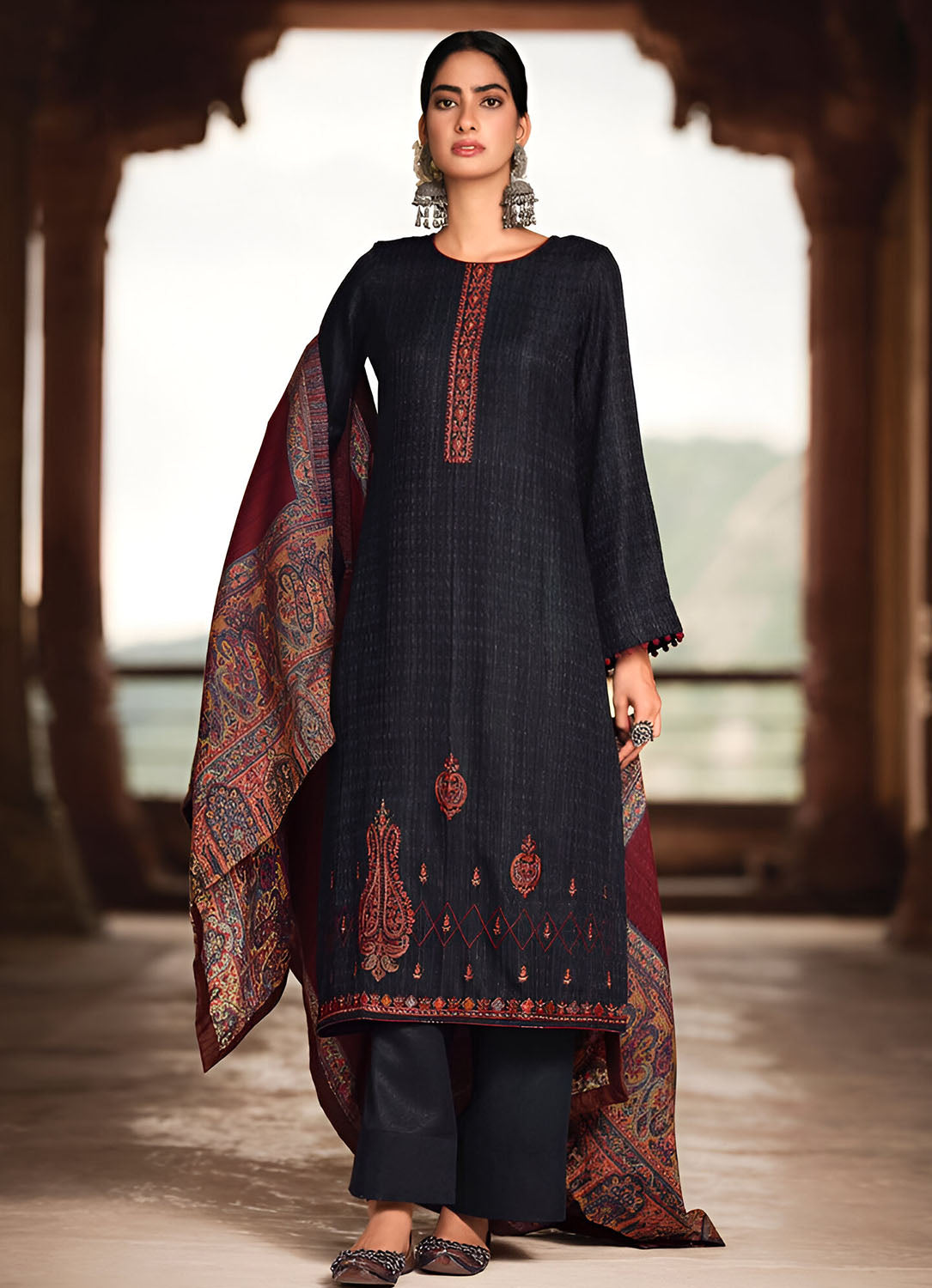 Mumtaz Arts Black Lawn Cotton Unstitched Suit Dress Material for Women
