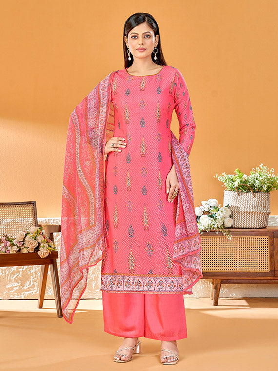 Alok Printed Pink Unstitched Cotton Suit Material with Dupatta for Ladies Alok Suit