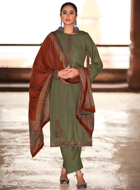 Mumtaz Arts Green Lawn Cotton Unstitched Suit Dress Material for Women