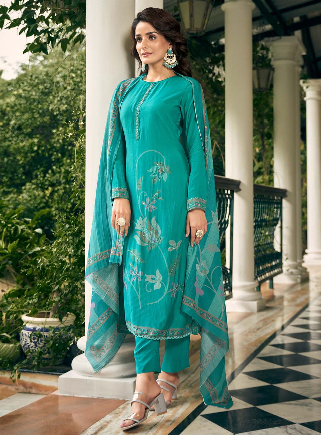 Pure Muslin Printed Party Wear Unstitched Women Suit Material