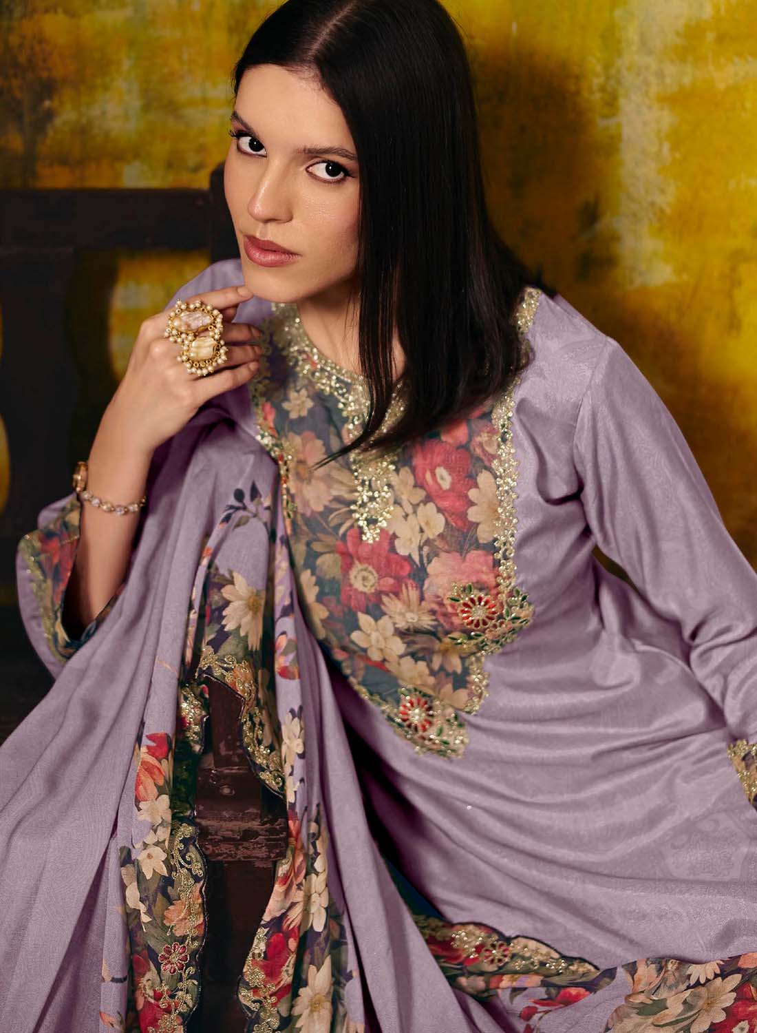 Party Wear Muslin Purple Unstitched Salwar Suit Set Material for Women