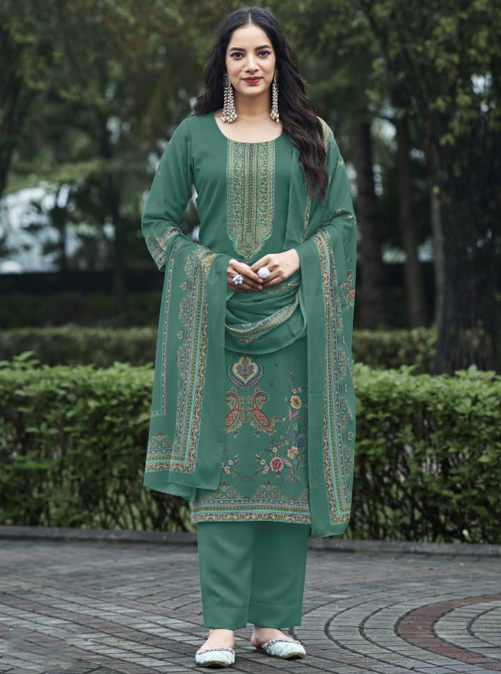 Unstitched Pashmina Winter Salwar Suit Dress Material with Neck Embroidery