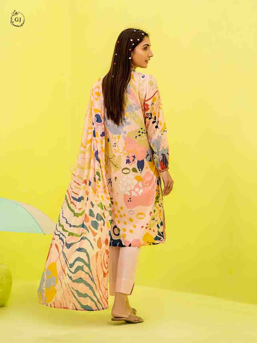 Pure Lawn Pakistani Printed Suit Material with Dupatta Popinn Peach