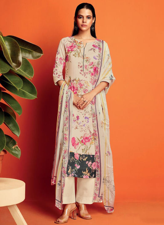 Ganga Pure Cotton Linen Printed Unstitched Salwar Suit Dress Material