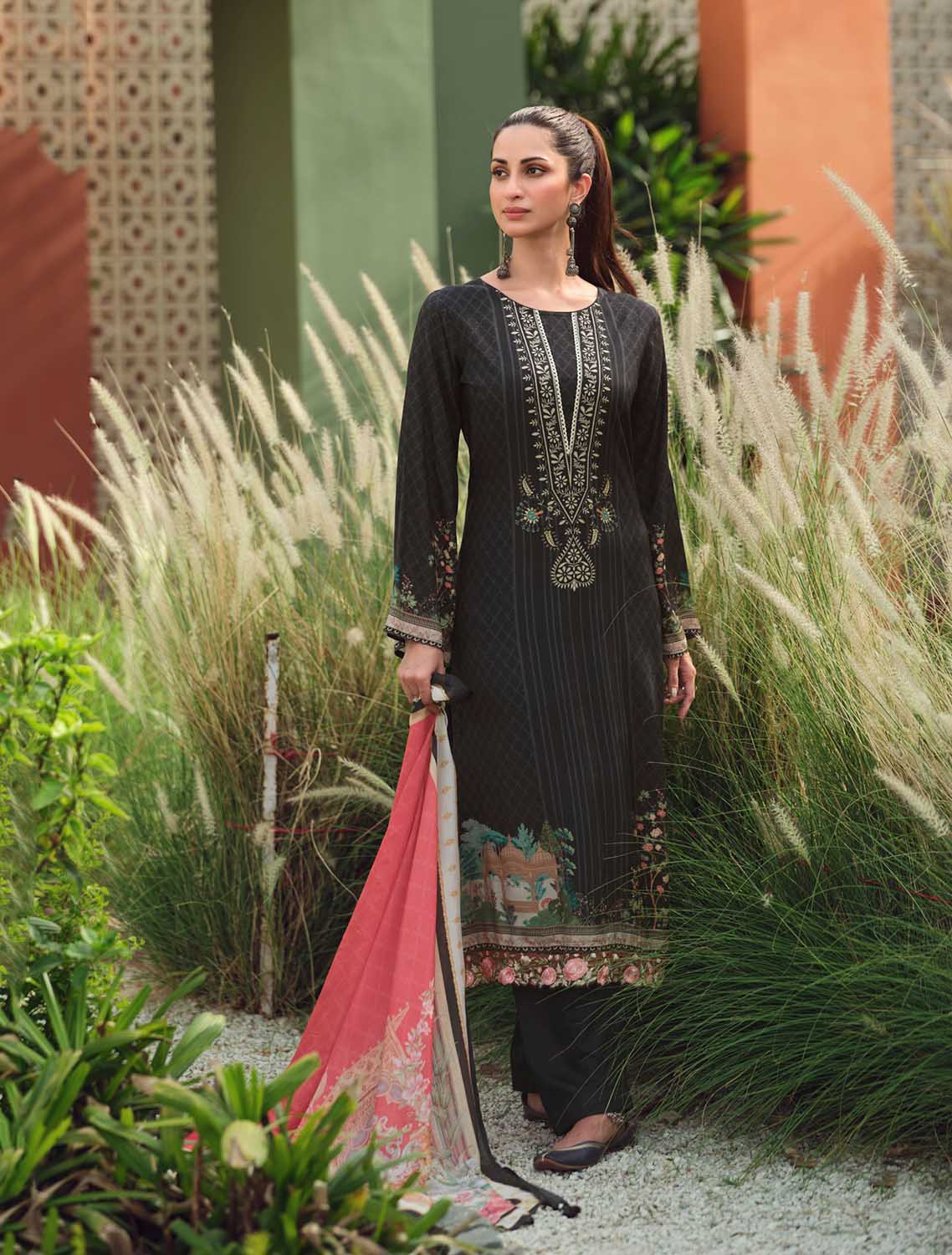 Sadhana Unstitched Women Cotton Suits Dress Material Black Sadhana