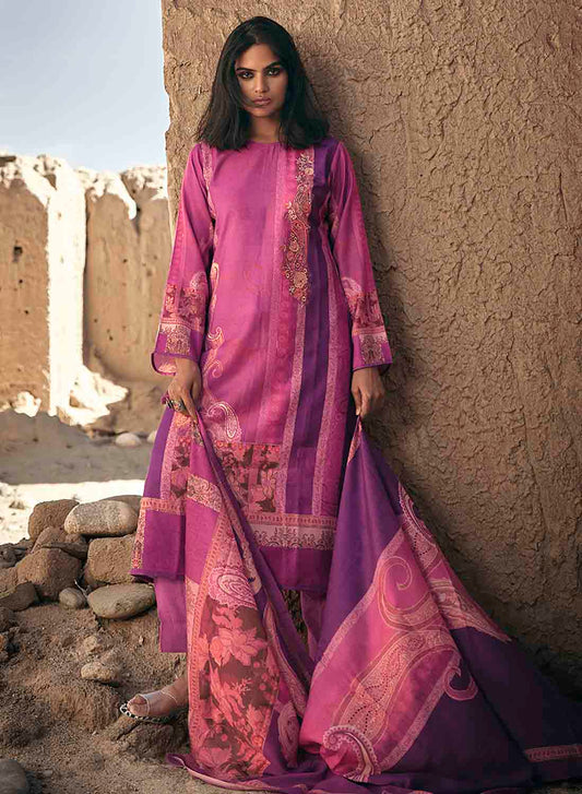 Sadhana Pashmina Pink Winter Salwar Suits Dress Material for Ladies