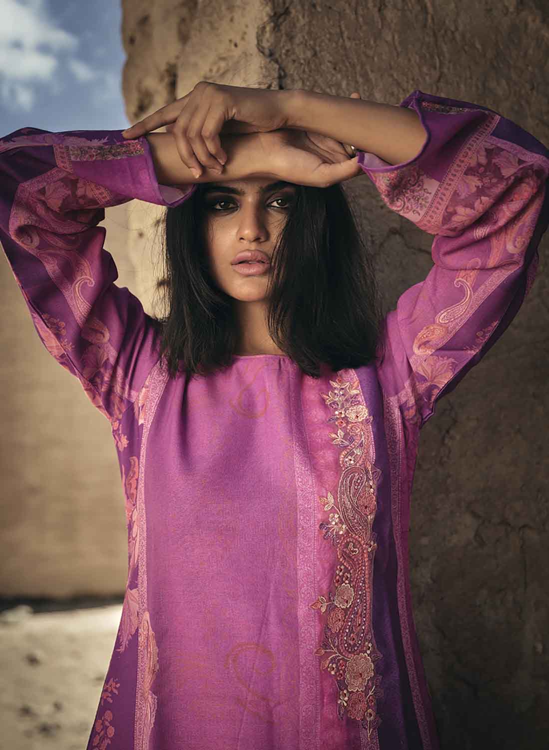 Sadhana Pashmina Pink Winter Salwar Suits Dress Material for Ladies