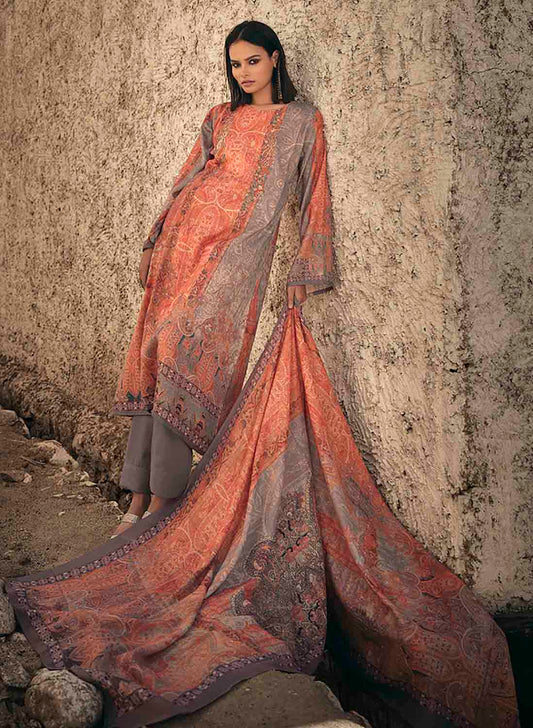 Pashmina Brown Winter Salwar Suits Dress Material for Ladies