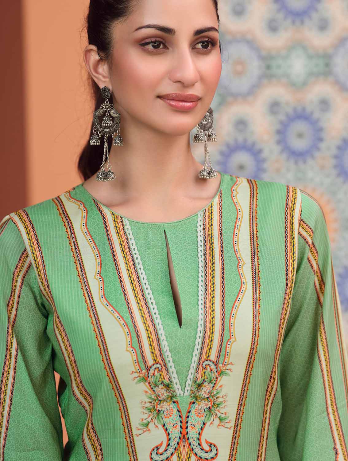 Sadhana Unstitched Cotton Salwar Suits Dress Material Green Sadhana