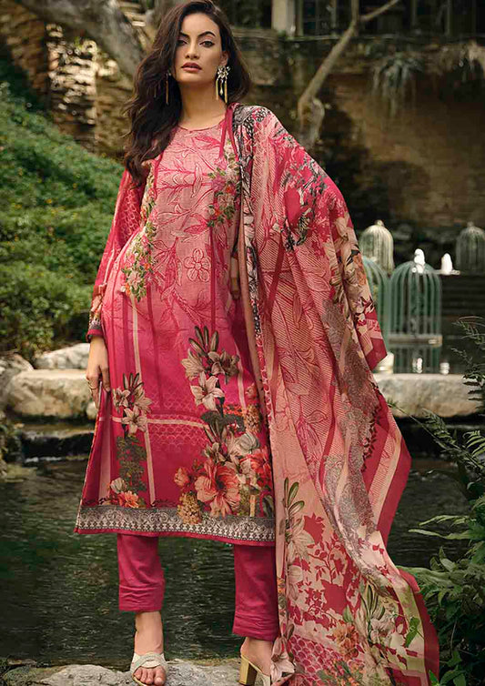 Sadhana Unstitched Pashmina Red Winter Suit Material for Ladies Sadhana
