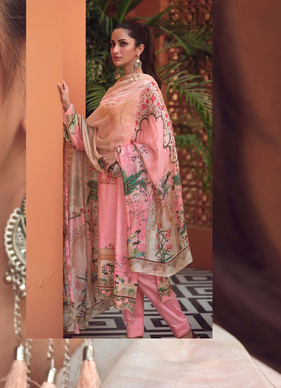 Sadhana Pakistani Print Unstitched Cotton Salwar Suits Material Pink Sadhana