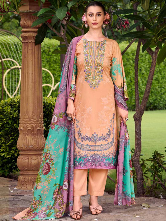 Pure Cotton Pakistani Print Unstitched Salwar Suit Set with Embroidery