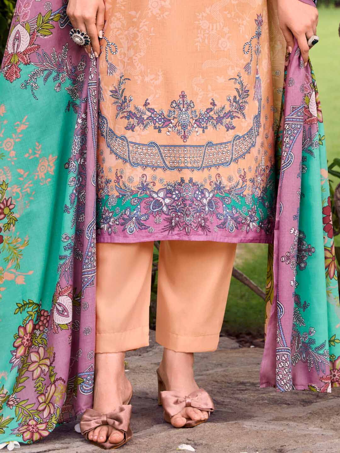 Pure Cotton Pakistani Print Unstitched Salwar Suit Set with Embroidery