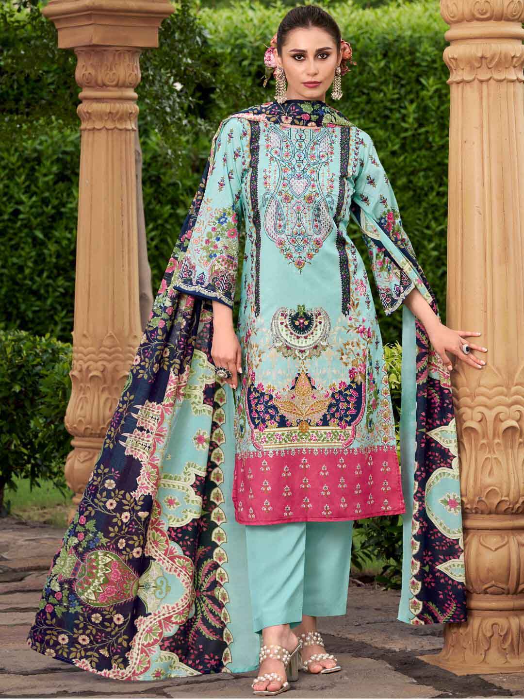 Pure Cotton Pakistani Print Unstitched Suit Dress Material with Embroidery