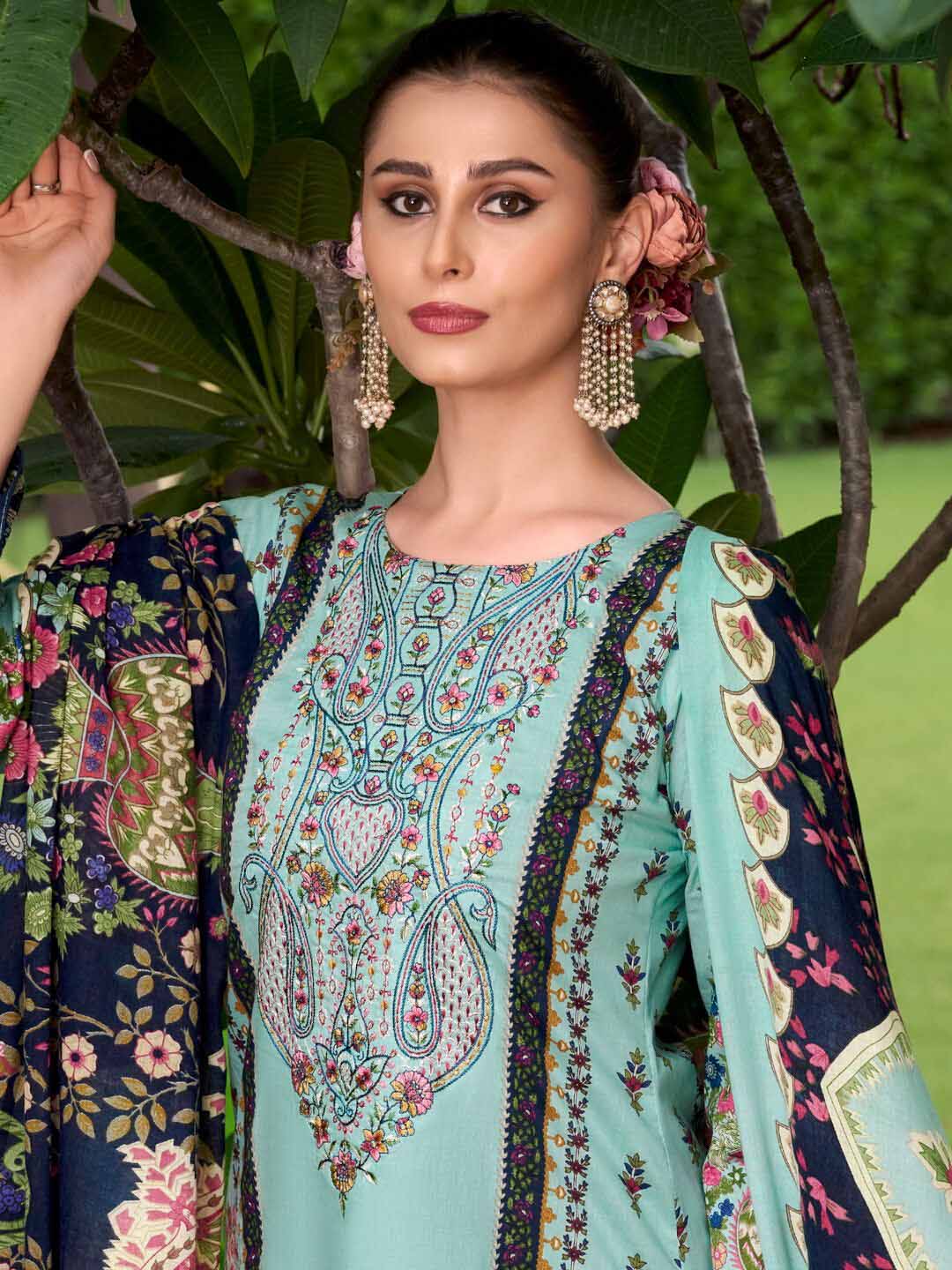 Pure Cotton Pakistani Print Unstitched Suit Dress Material with Embroidery