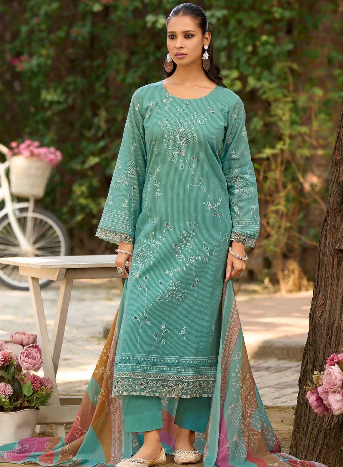 Latest Lawn Cotton Unstitched Salwar Suit Material for Women