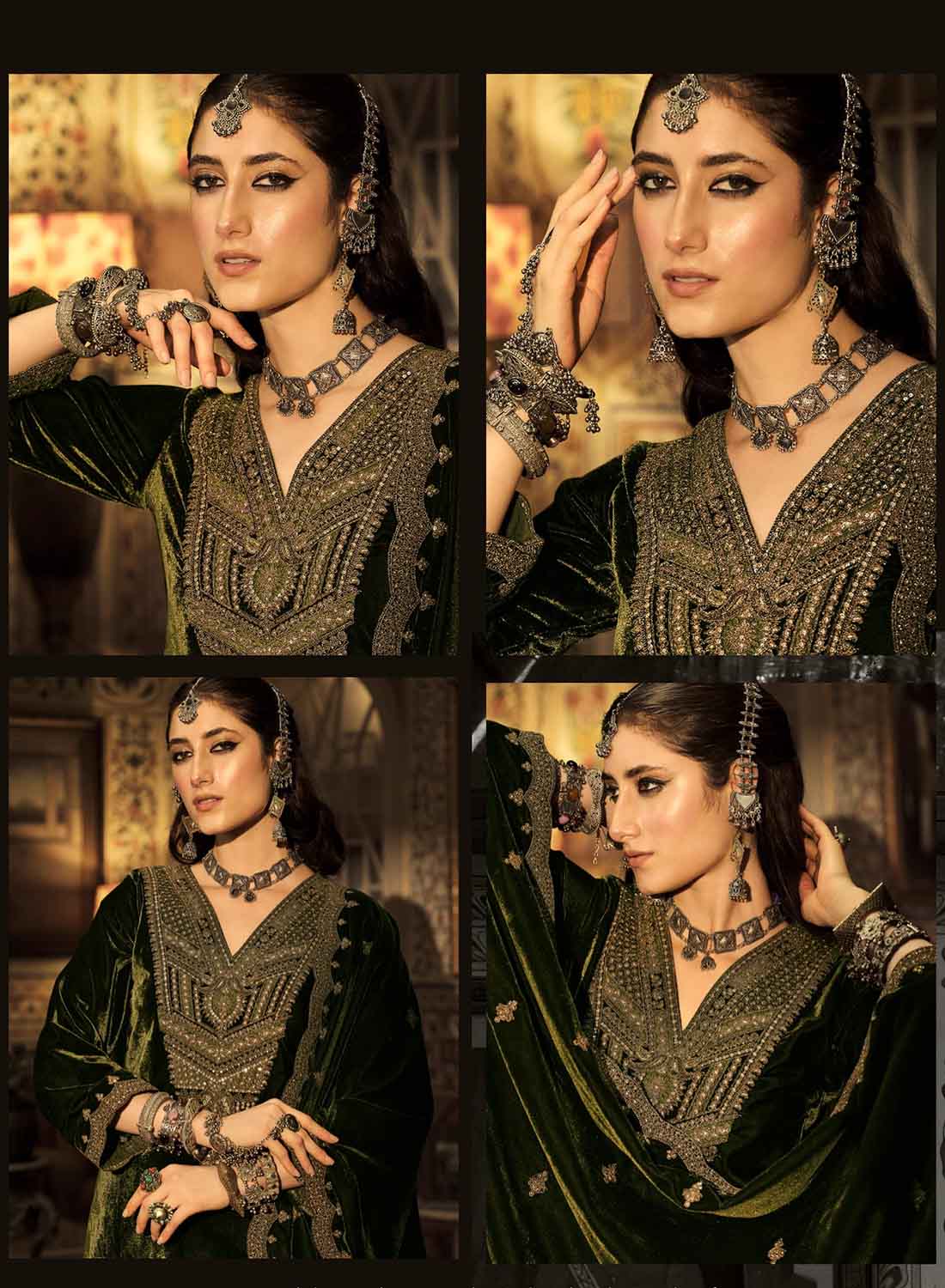 Party Wear Green Unstitched Winter Velvet Suit Dress Material