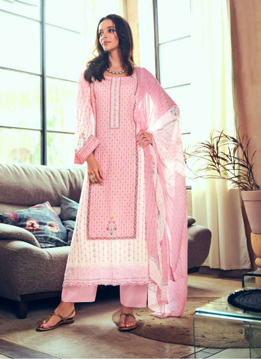Yesfab Women's Pink Cotton Unstitched Salwar Suit with Embroidery YesFab