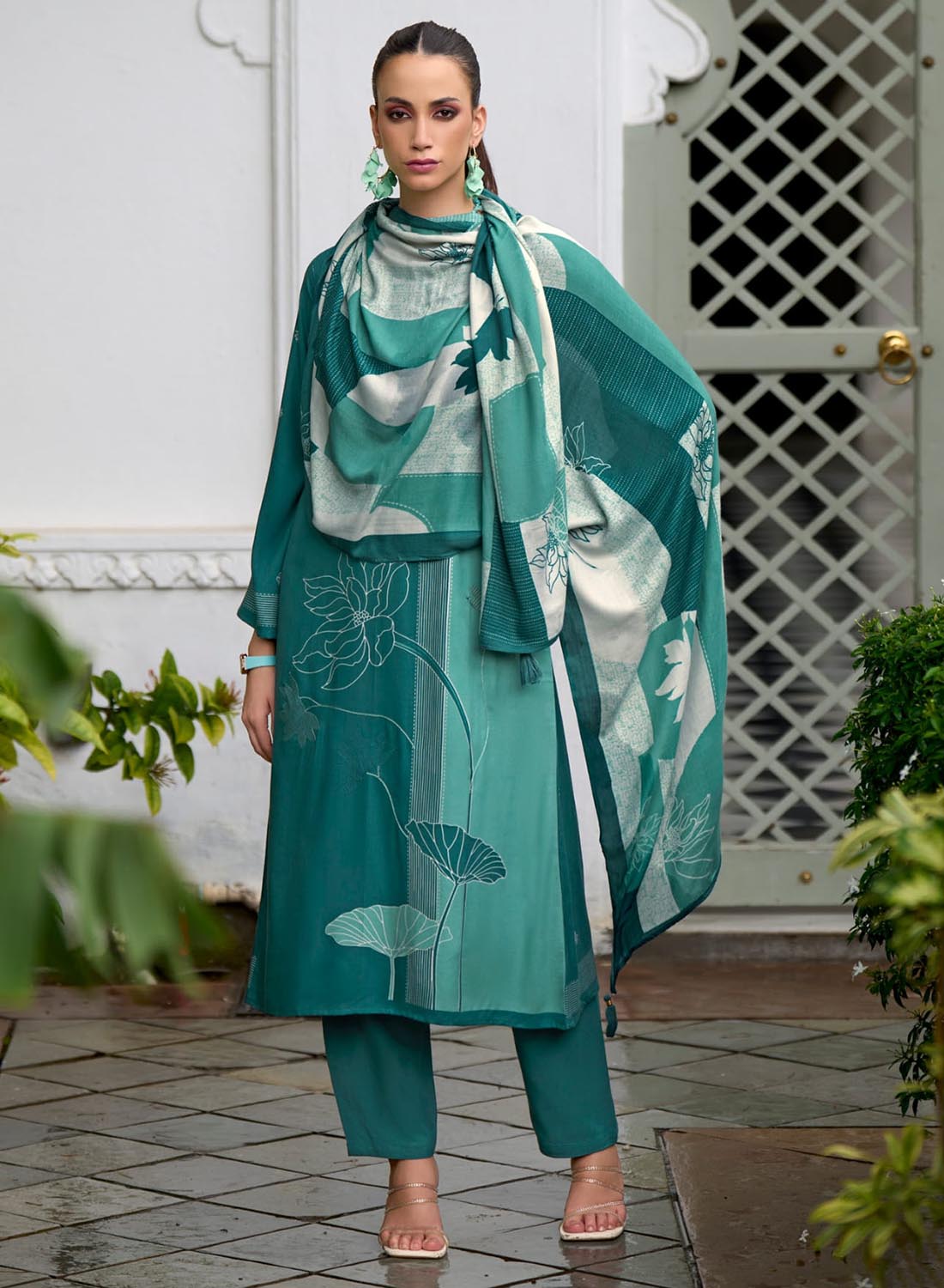 Women Unstitched Winter Woolen Suit Dress Material with Shawl Dupatta