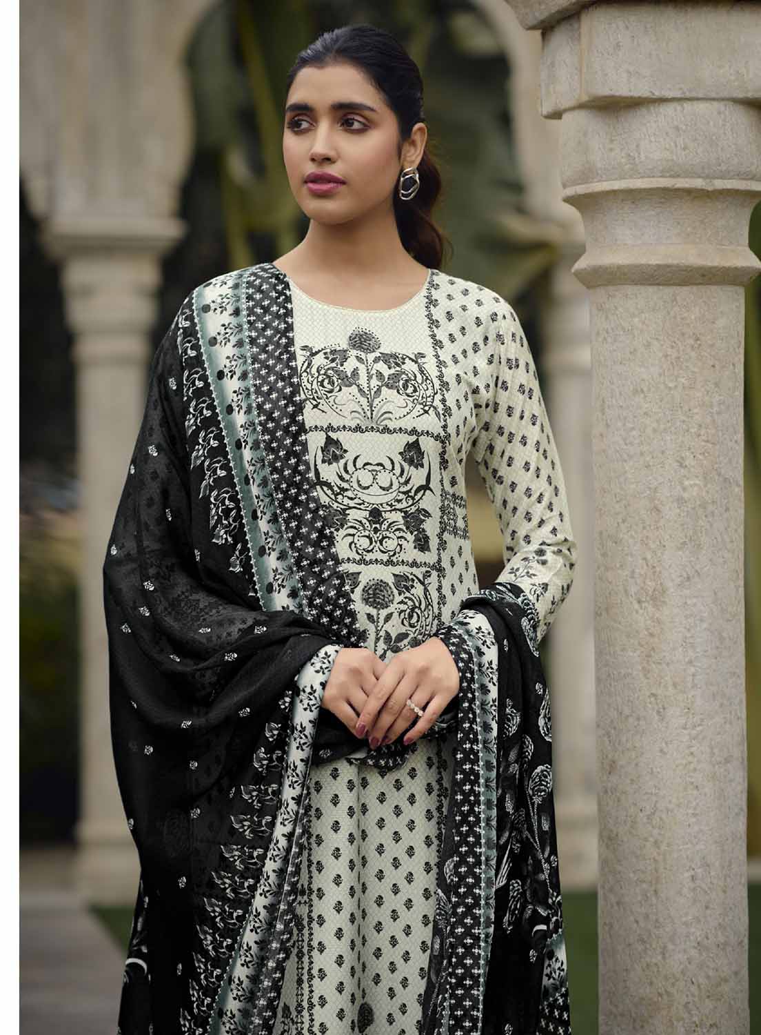Ibiza Pure Muslin Fancy Off-White Unstitched Suit Material for Women