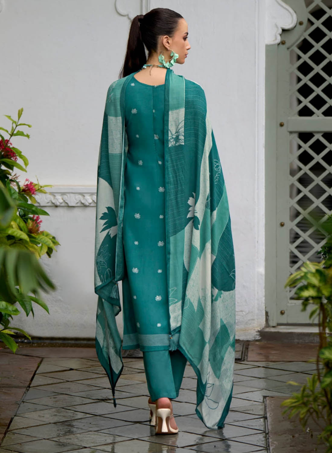 Women Unstitched Winter Woolen Suit Dress Material with Shawl Dupatta