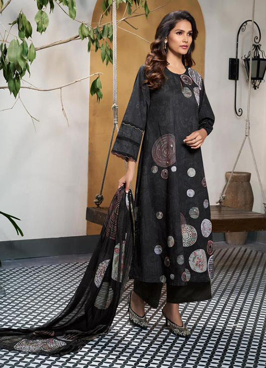 Sahiba Pure Cotton Lawn Black Unstitched Suit Material for Ladies