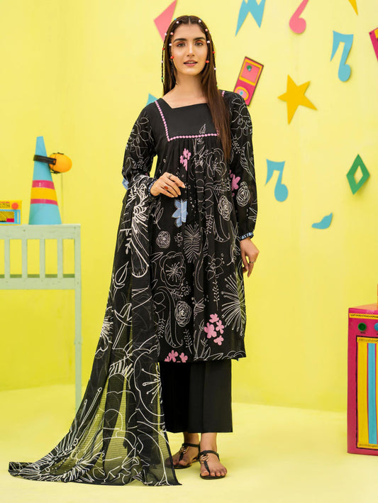 Pure Lawn Pakistani Printed Suit Material with Dupatta Popinn Black GJ Collection