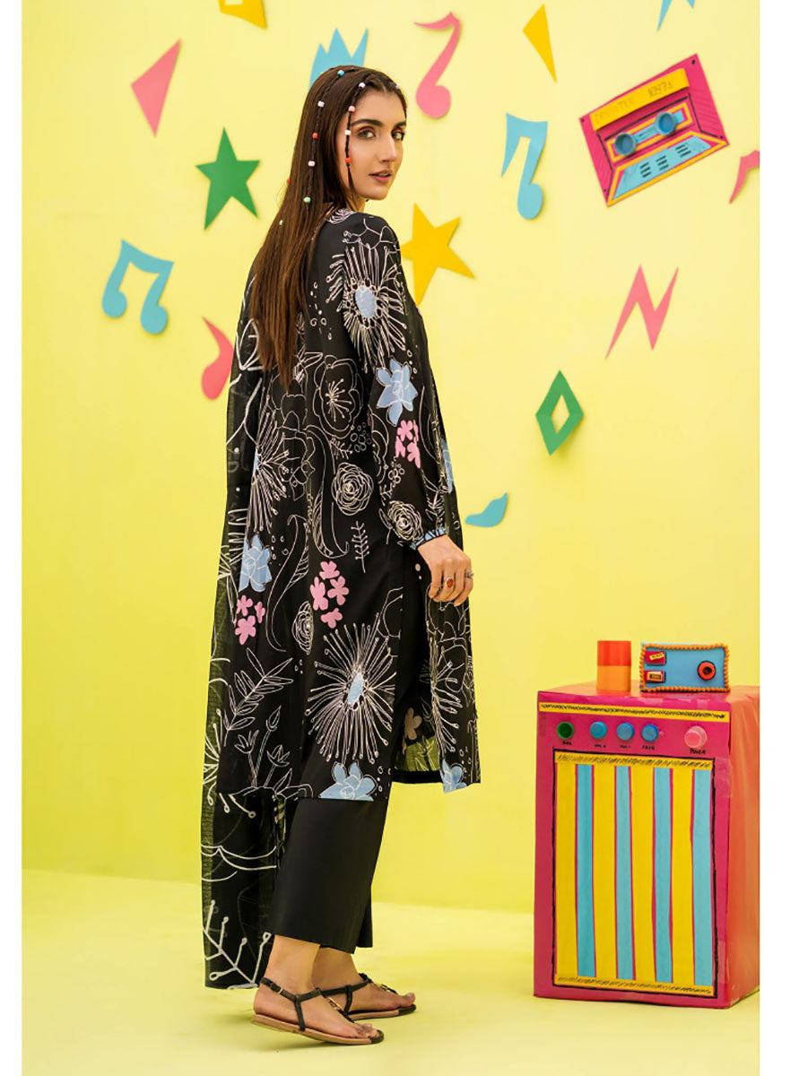 Pure Lawn Pakistani Printed Suit Material with Dupatta Popinn Black