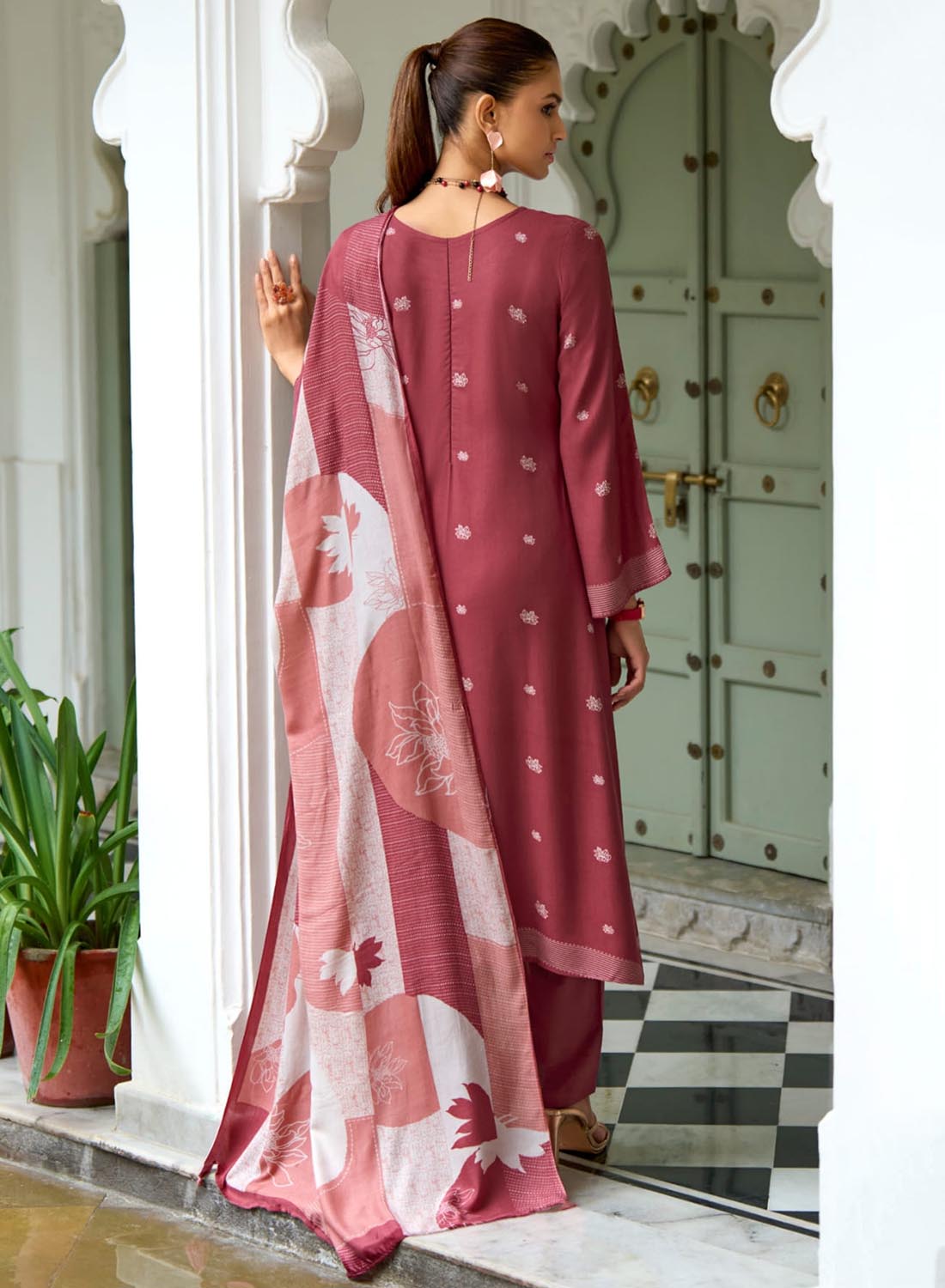 Women Unstitched Winter Woolen Salwar Suit Material with Shawl Dupatta