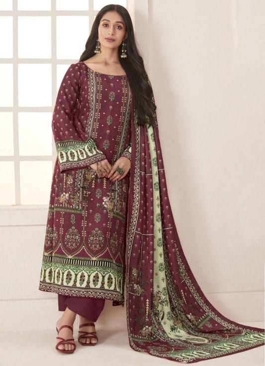 Yesfab Pakistani Print Red Winter Woolen Suits Dress Material YesFab