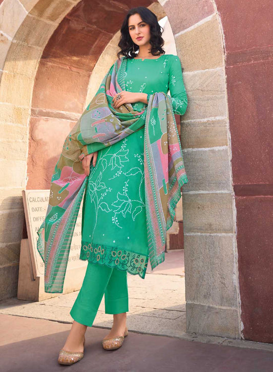 Pure Lawn Cotton Unstitched Salwar Suit Material with Embroidery