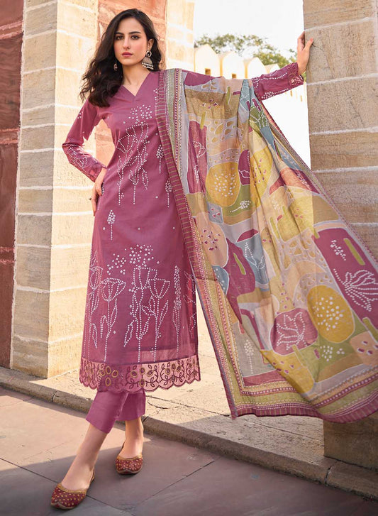 Pink Pure Lawn Cotton Unstitched Salwar Suit Dress Material