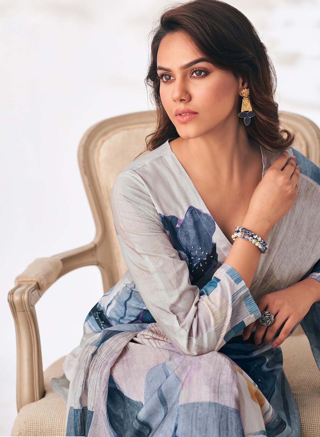 Grey Pure Cotton Lawn Printed Unstitched Suit Dress Material