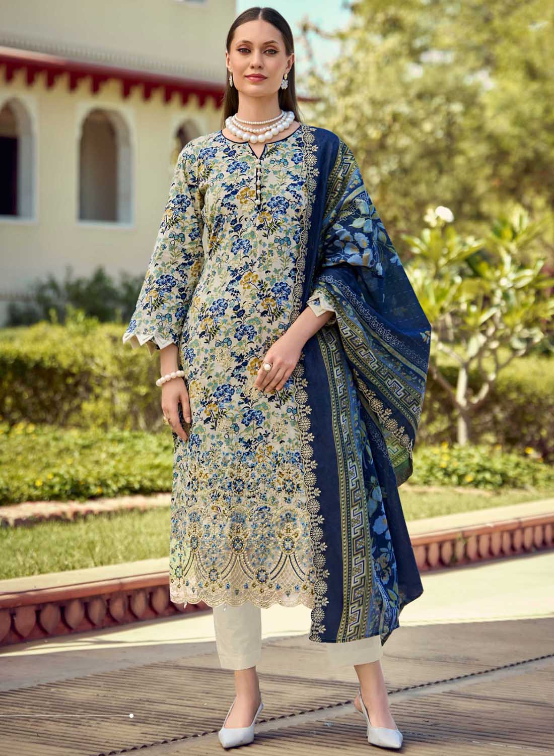 Pure Cotton Unstitched Pakistani Suit Dress Material with Embroidery