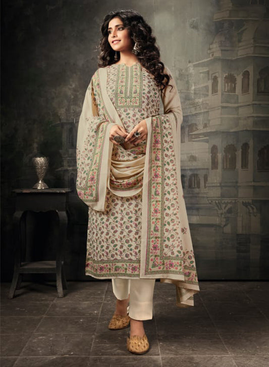 Rivaa Cream Pure Cotton Unstitched Suit Dress Material for Women Rivaa