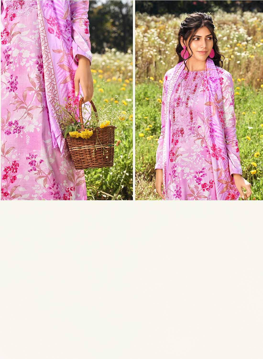Pink Pure Lawn Cotton Unstitched Salwar Suit Material for Women