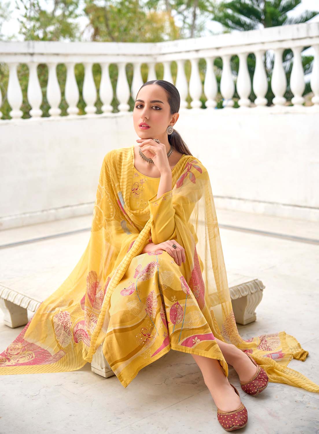 Kilory Yellow Unstitched Cotton Suit Dress Material with Hand Work Kilory Trends