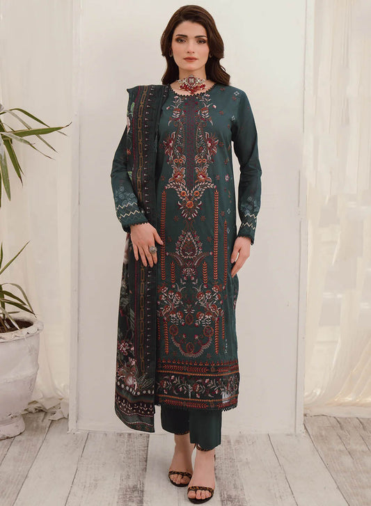 Ramsha Unstitched Green Pure Pakistani Lawn Suit Material for Women