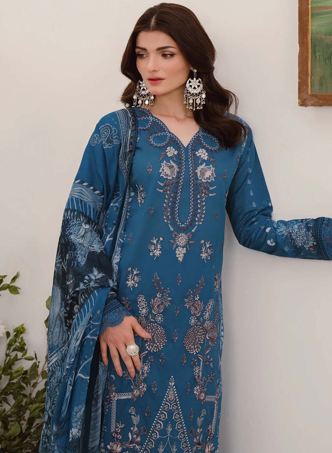 Ramsha Unstitched Pure Pakistani Lawn Suit Material with Chiffon Dupatta