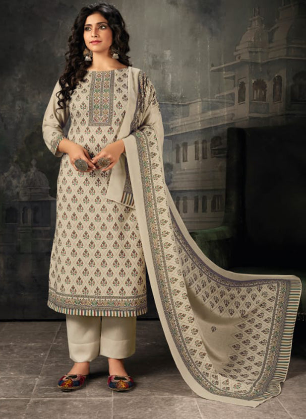 Rivaa Cream Pure Cotton Unstitched Salwar Suit Material for Women Rivaa