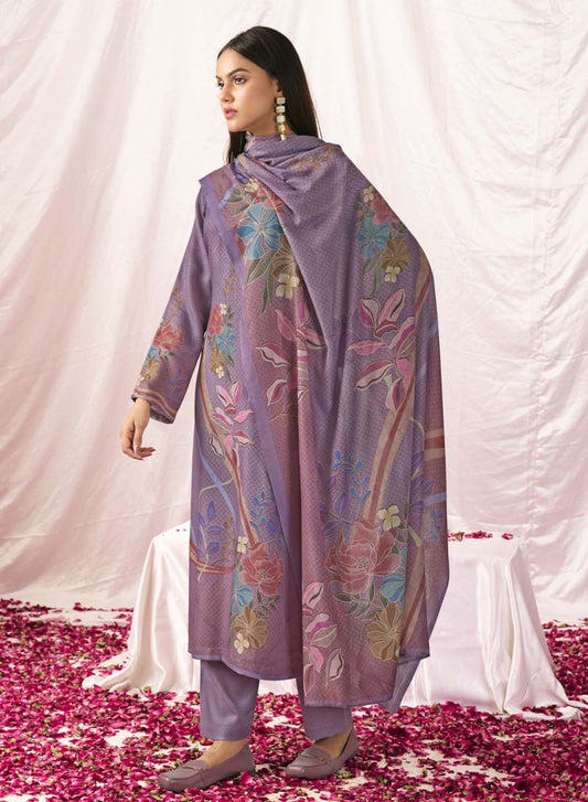 Unstitched Pashmina Winter Suit Material Printed with Siroski Work