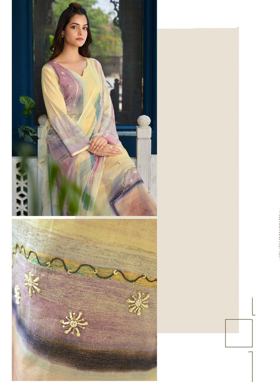 Pure Lawn Cotton Unstitched Salwar Suit Material with Handwork