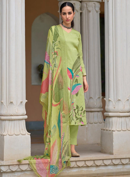 Kilory Green Unstitched Cotton Salwar Suit Material with Hand Work Kilory Trends