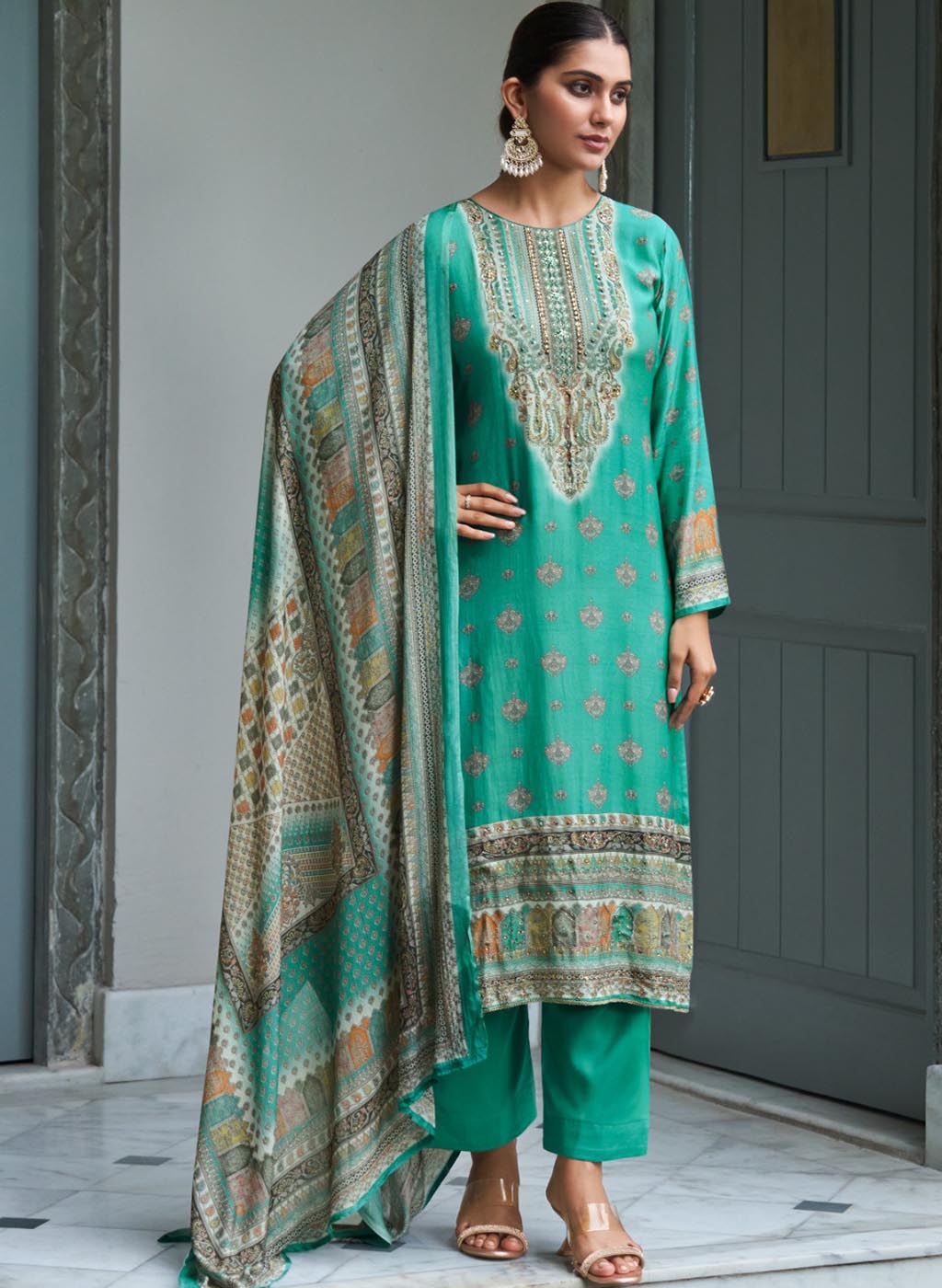 Pure Muslin Party Wear Unstitched Suit Dress Material for Women