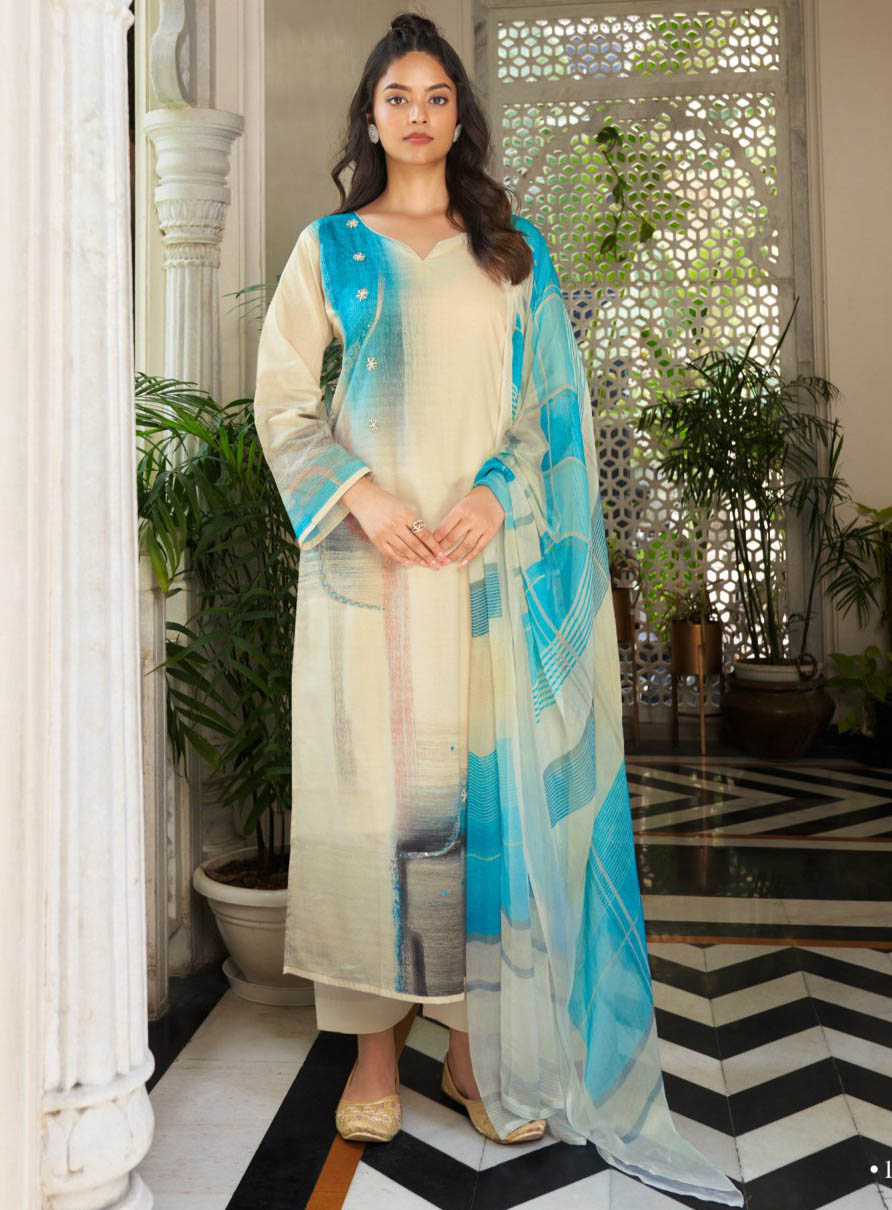 Pure Lawn Cotton Unstitched Suit Dress Material with Handwork