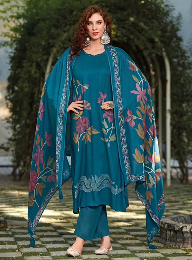 Women Unstitched Pashmina Winter Suit Dress Material with Fancy Embroidery