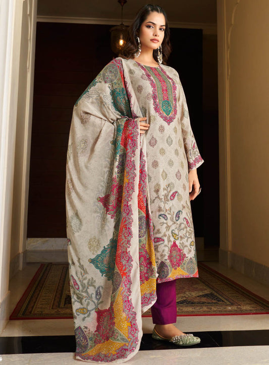 Printed Unstitched Pashmina Winter Suit Set Dress Material for Women